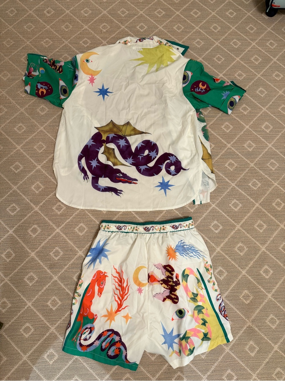 Kids White Multicolor Dragon & Sea Print Costume Set